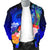 Federated States of Micronesia Men's Bomber Jacket - Humpback Whale with Tropical Flowers (Blue) - Polynesian Pride