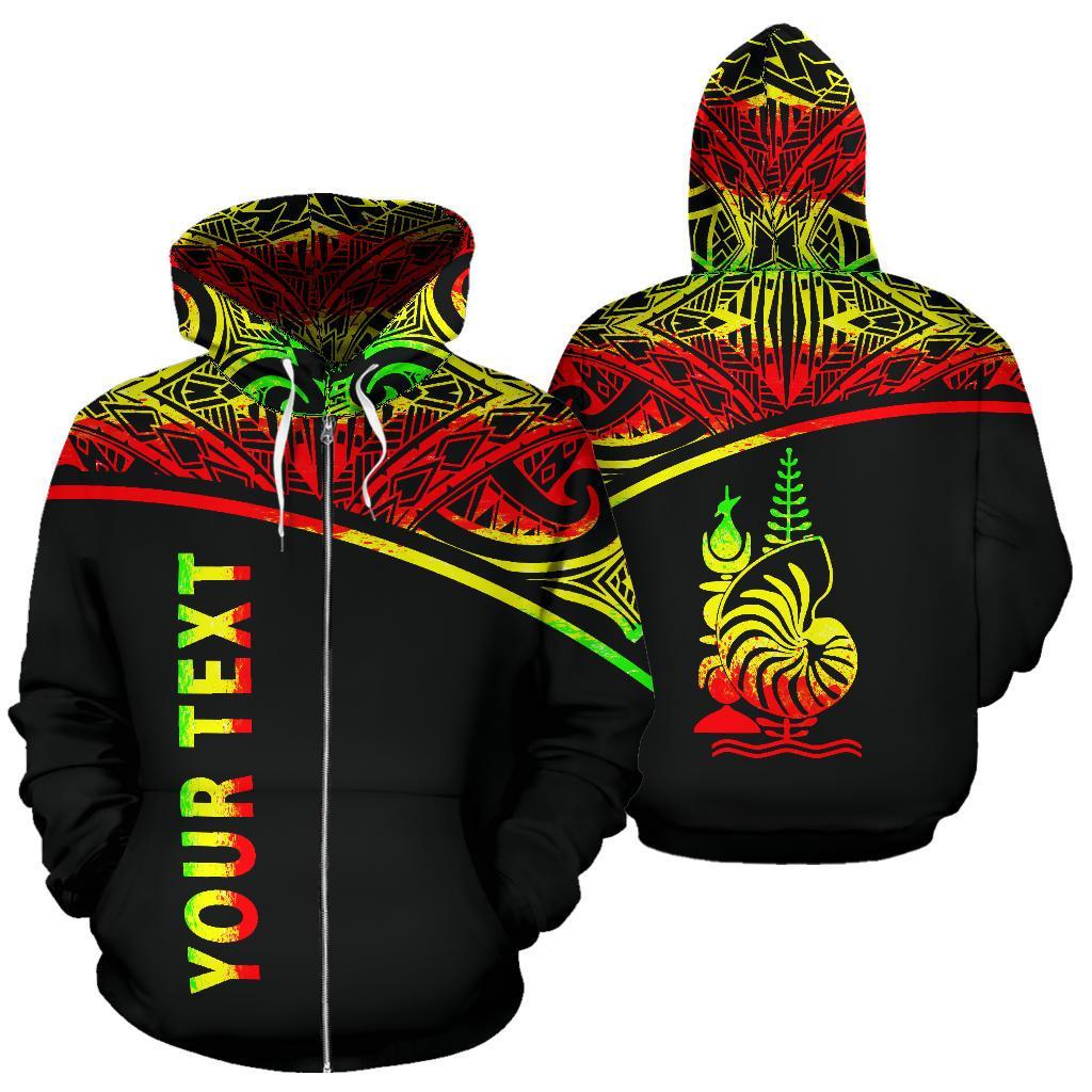 New Caledonia Polynesian All Over Custom Zip up Hoodie Reggae Curve Version Unisex Reggae - Polynesian Pride