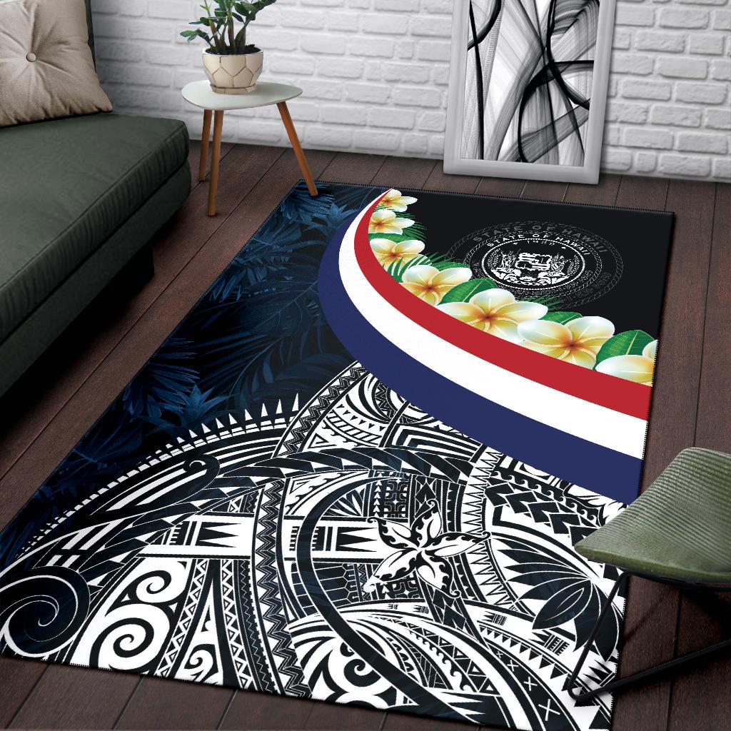Polynesian Hawaii Area Rug - Hawaii Seal With Plumeria Style - Polynesian Pride
