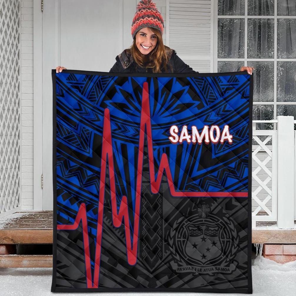 Samoa Premium Quilt - Samoa Seal With Polynesian Patterns In Heartbeat Style(Blue) Blue - Polynesian Pride