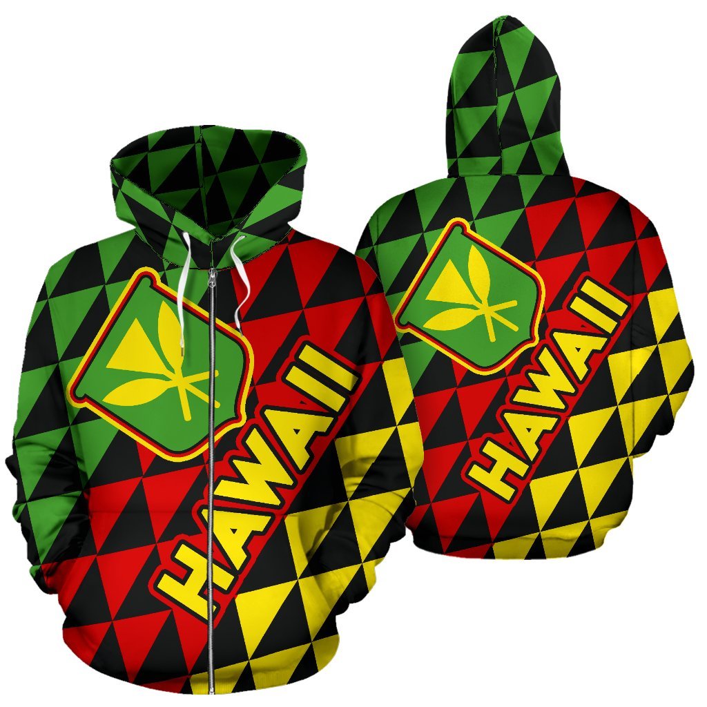 Hawaii Zip up Hoodie Hawaii Kanaka Maoli Flag Unisex Black - Polynesian Pride