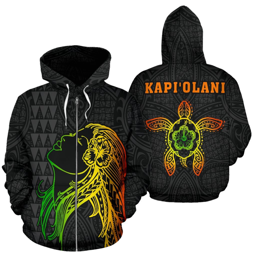 Kapiolani Hula Girl and Turtle Hibiscus Zip up Hoodie - Polynesian Pride