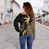 Guam Coconut Tree Off Shoulder Sweater Gold K4 - Polynesian Pride