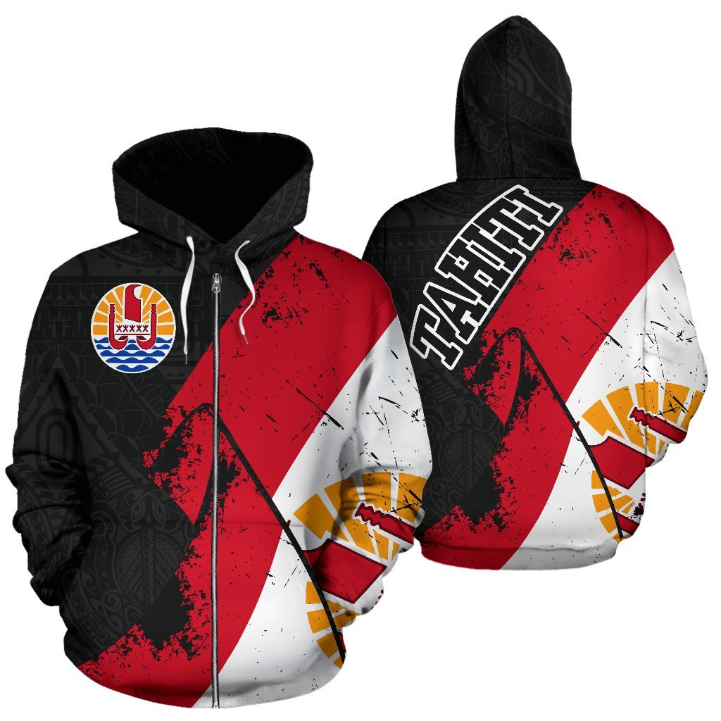 Tahiti Zip up Hoodie Tahiti Flag Grunge Special A02 Unisex Black - Polynesian Pride
