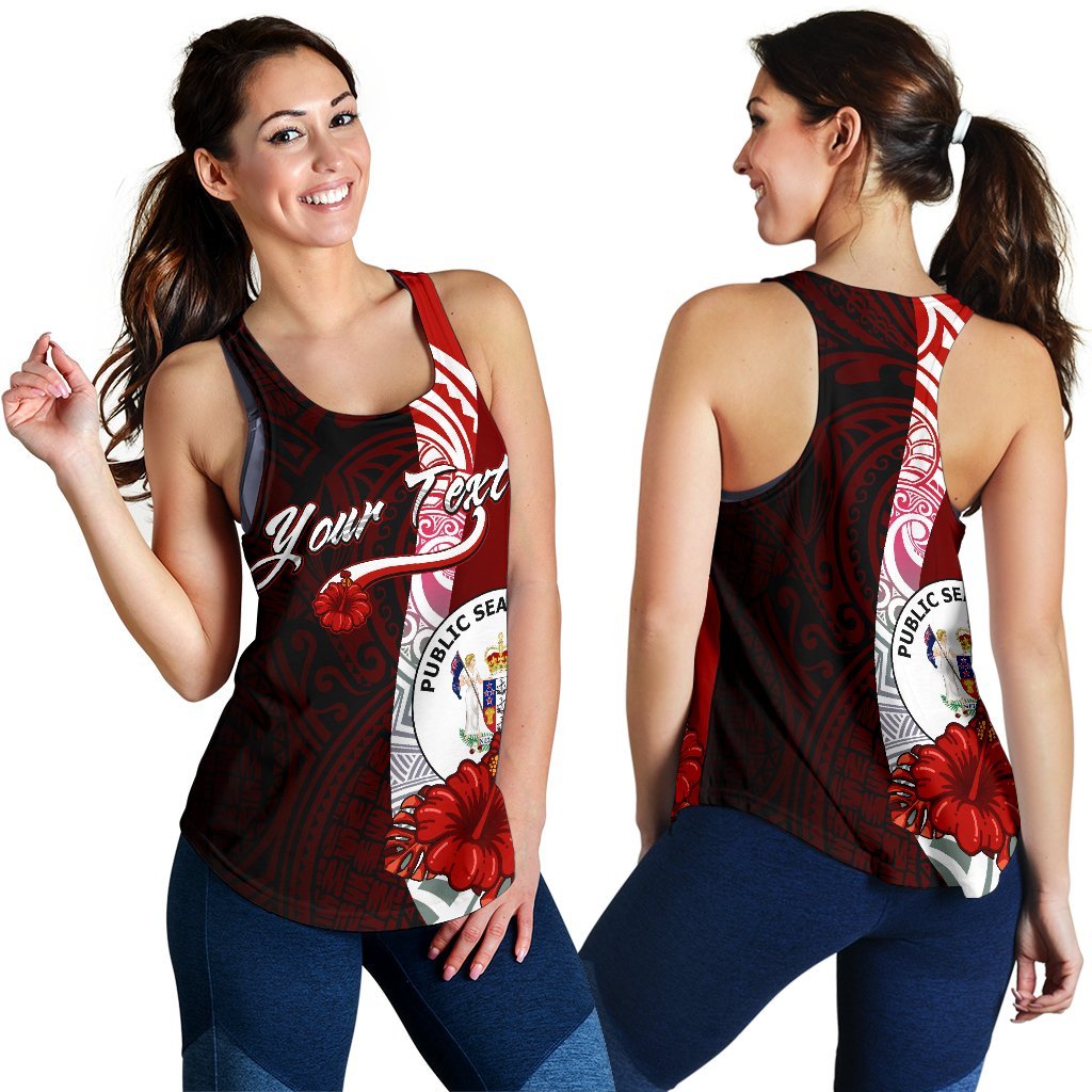 Niue Polynesian Custom Personalised Women's Racerback Tank - Coat Of Arm With Hibiscus Red - Polynesian Pride