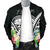 FSM Men's Bomber Jacket - FSM Coat of Arms & Polynesian Tropical Flowers White - Polynesian Pride