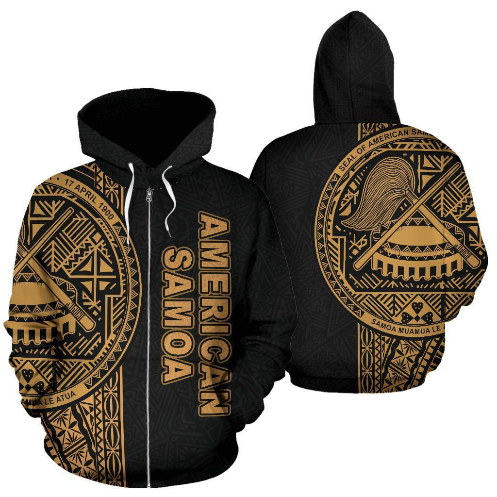 American Samoa Polynesian Zip up Hoodie Yellow Line Unisex Yellow - Polynesian Pride