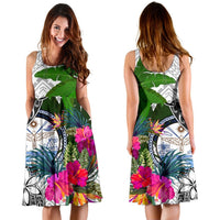 Marshall Islands Midi Dress White - Turtle Plumeria Banana Leaf Crest - Polynesian Pride