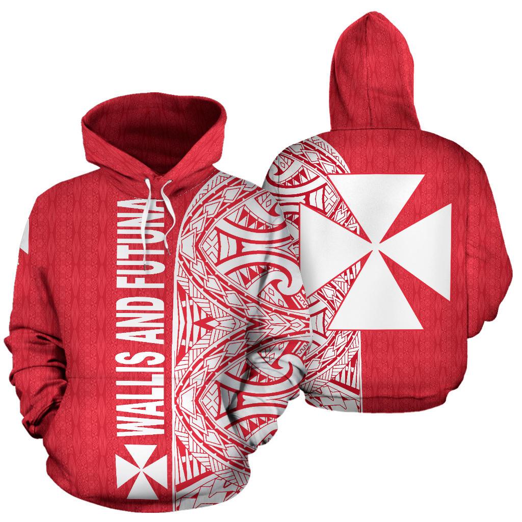 Wallis and Futuna All Over Hoodie Shoulder Style Unisex Red - Polynesian Pride