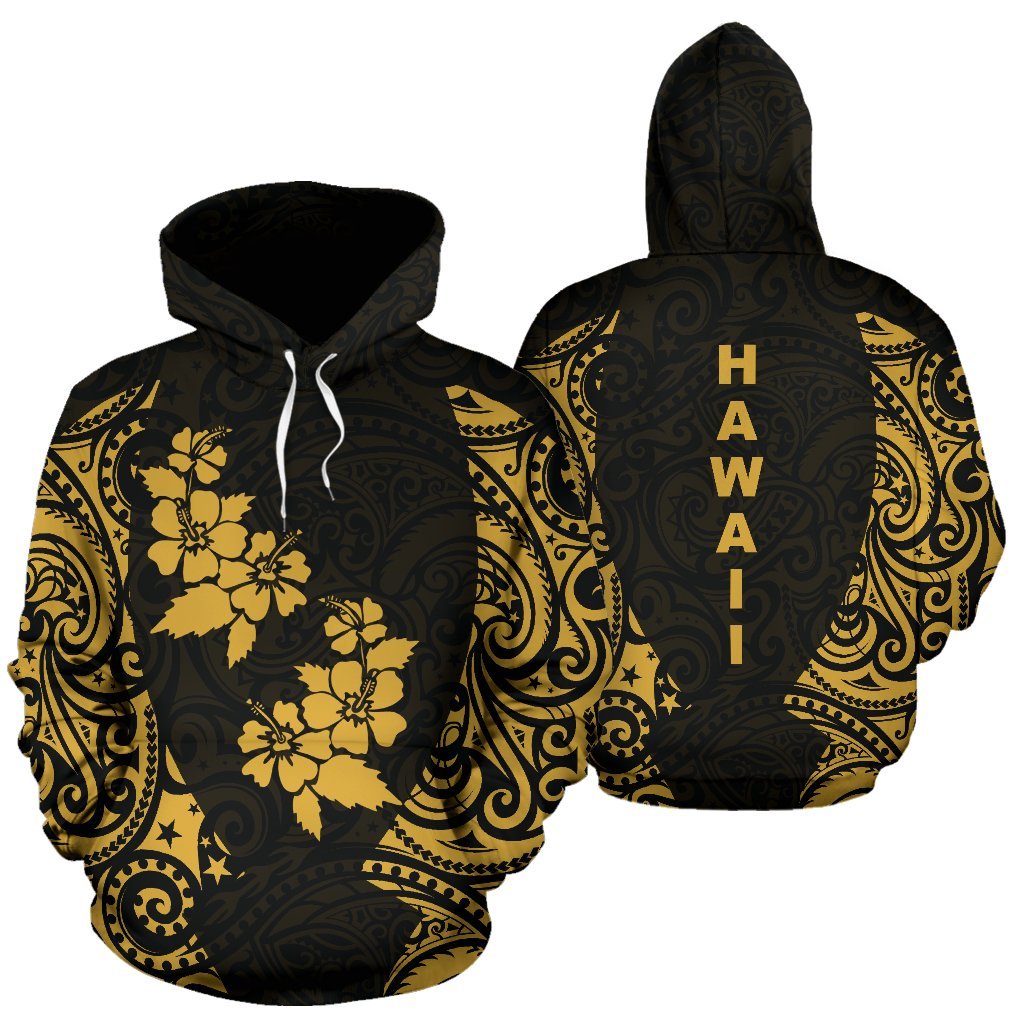 Hawaii Hoodie Hibiscus Polynesian Tattoo Unisex Black - Polynesian Pride