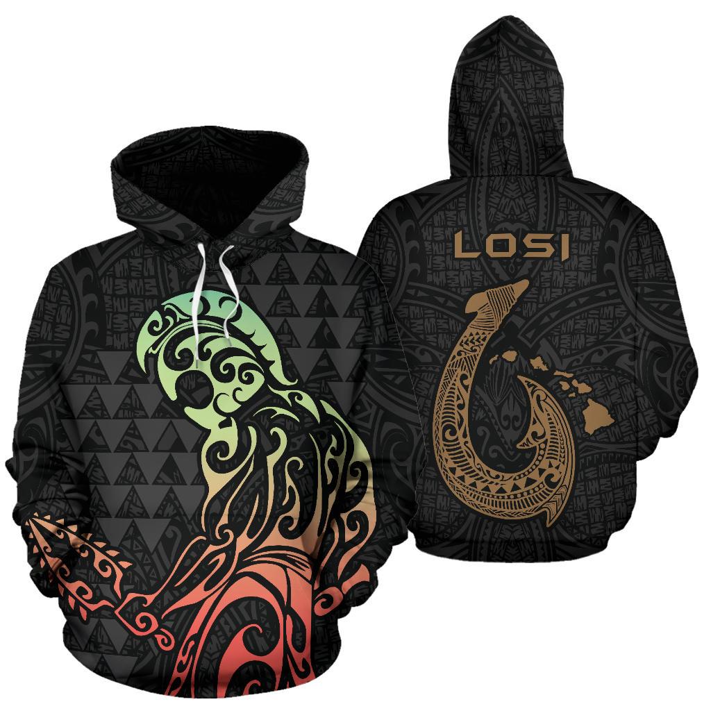 LOSI Hawaii Hook Map Kanaka Warrior Hoodie Unisex Black - Polynesian Pride