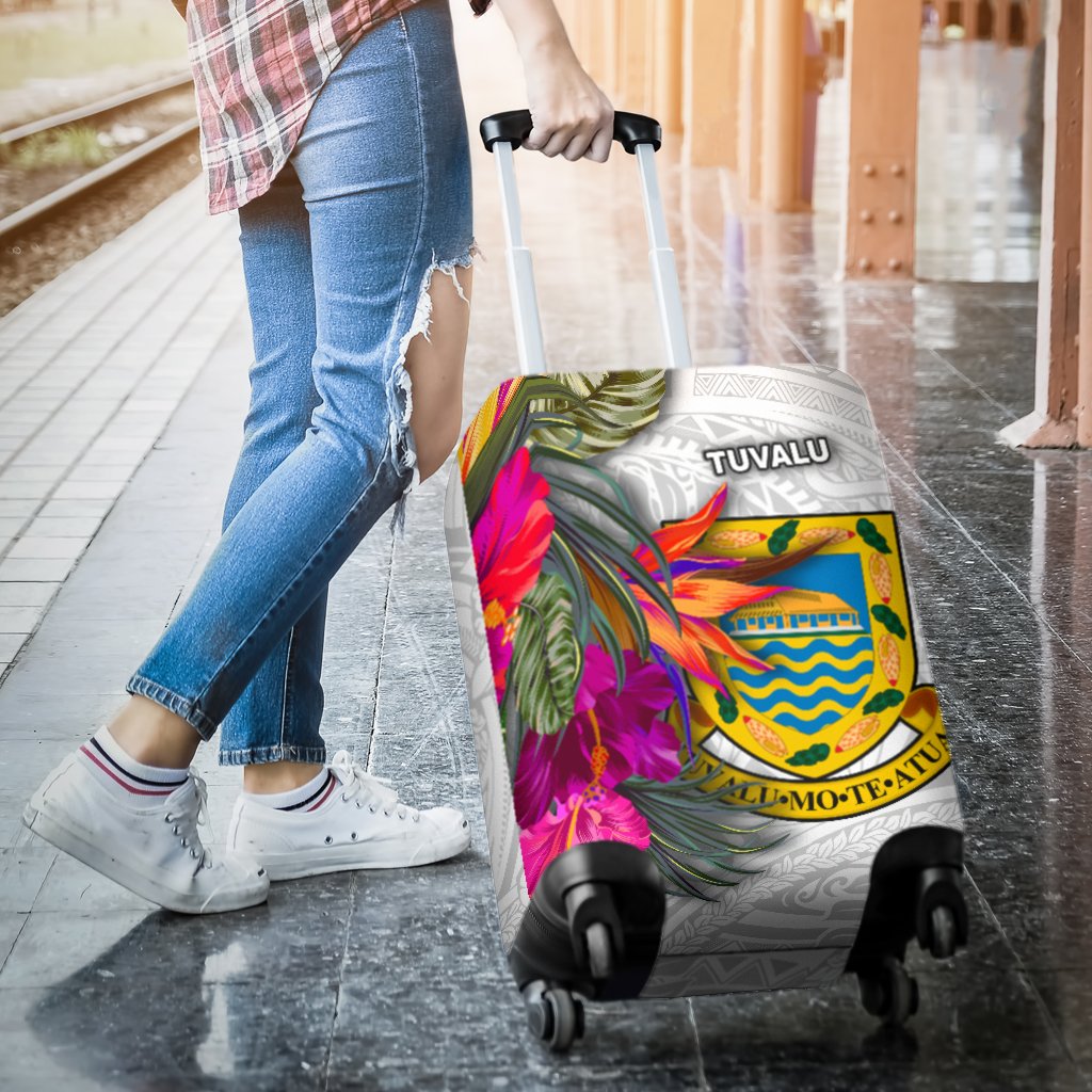 Tuvalu Luggage Covers Polynesian Hibiscus White Pattern - Polynesian Pride