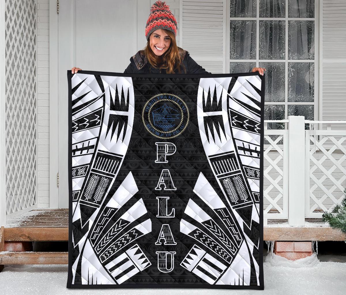 Palau Premium Quilt - Palau Seal Polynesian White Tattoo - Polynesian Pride