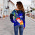 Guam Custom Personalised Women's Off Shoulder Sweater - Humpback Whale with Tropical Flowers (Blue) - Polynesian Pride