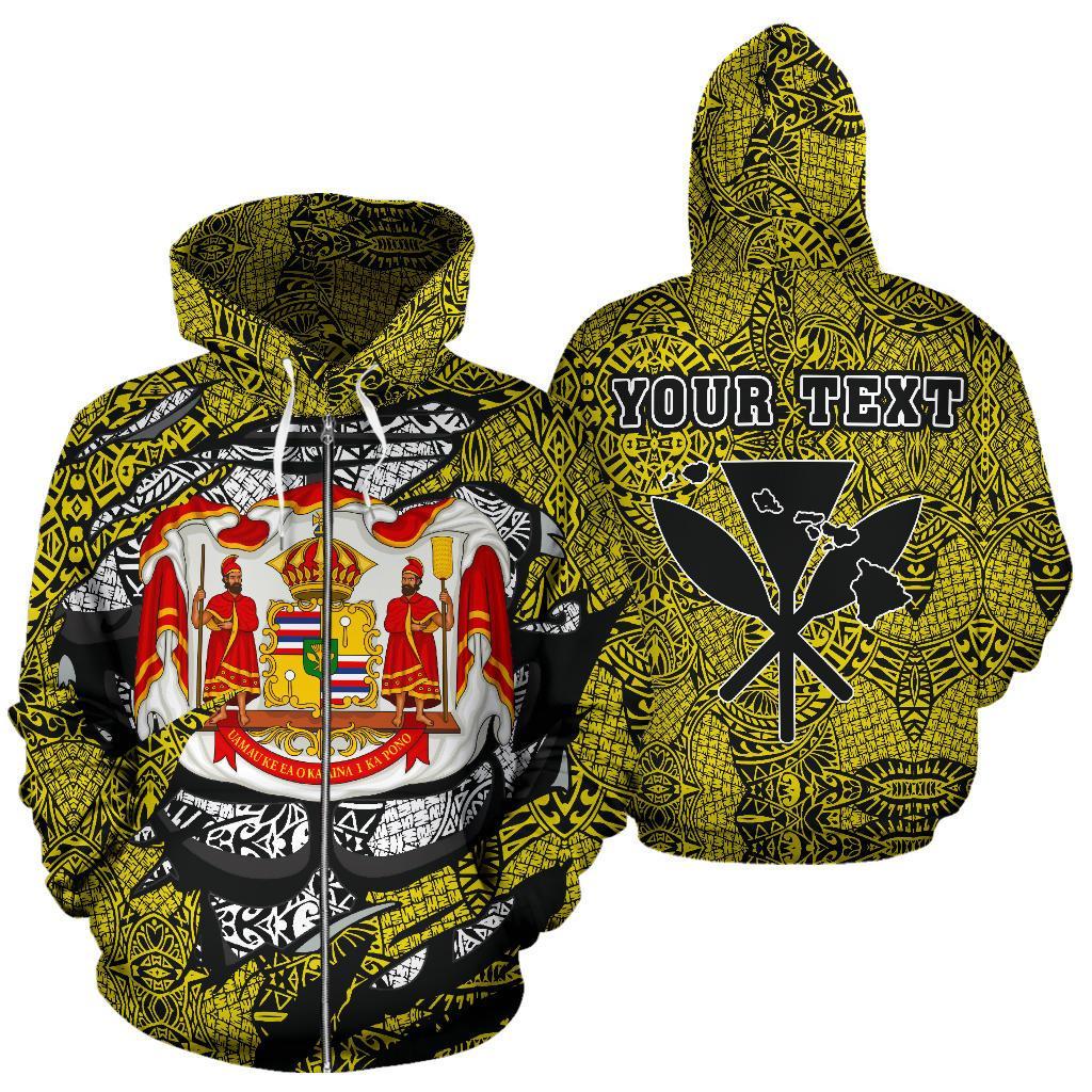 Polynesian Royal Coat of Arms Kanaka Map Hawaii Custom Zip Hoodie Yellow Unisex Yellow - Polynesian Pride