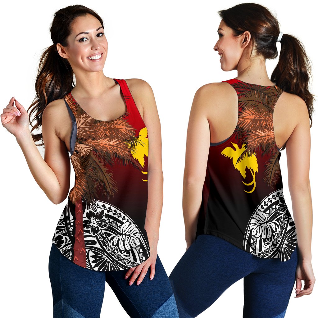 Papua New Guinea Women's Racerback Tank - Polynesian Palm Tree Black - Polynesian Pride