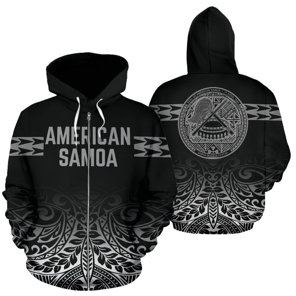 American Samoa All Over Zip up Hoodie Polynesian Fog Unisex Black - Polynesian Pride