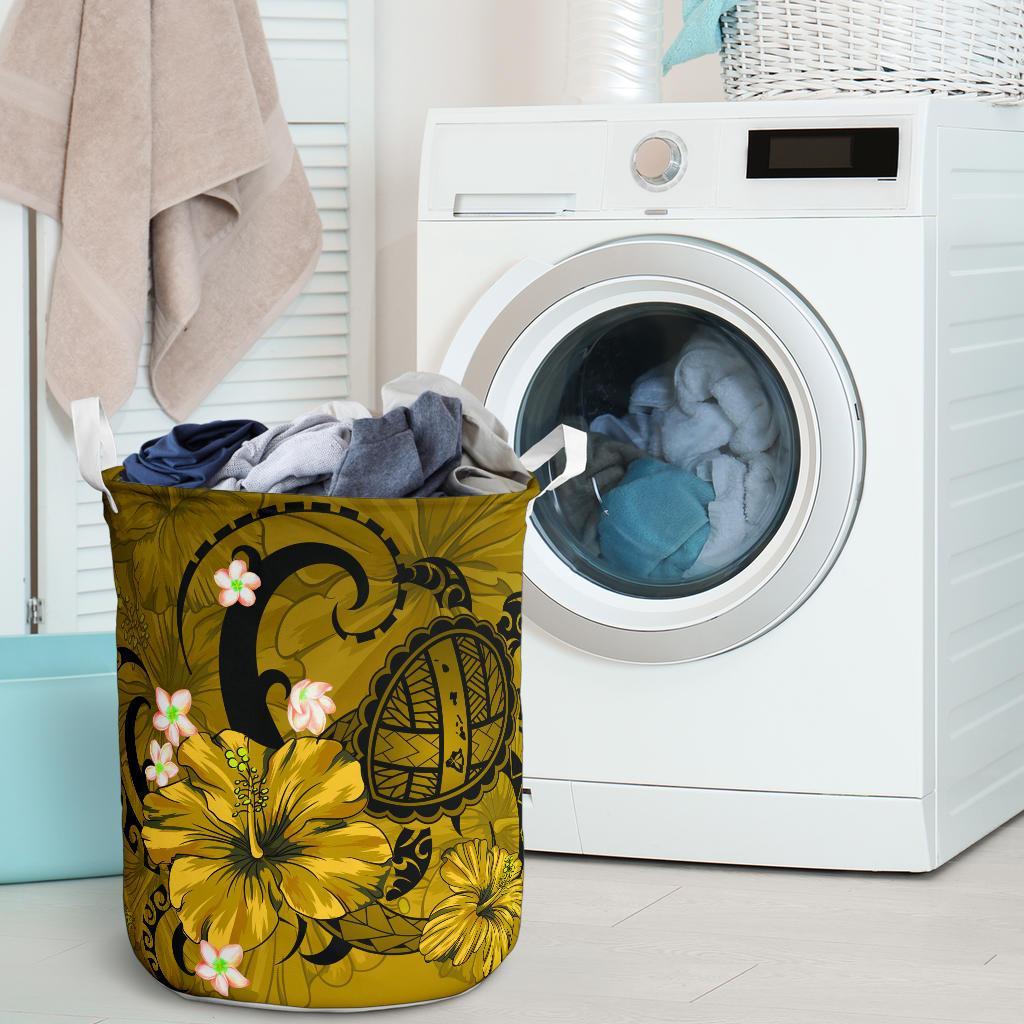Hibiscus Plumeria Polynesian Turtle Hawaii Laundry Basket Yellow AH - Polynesian Pride