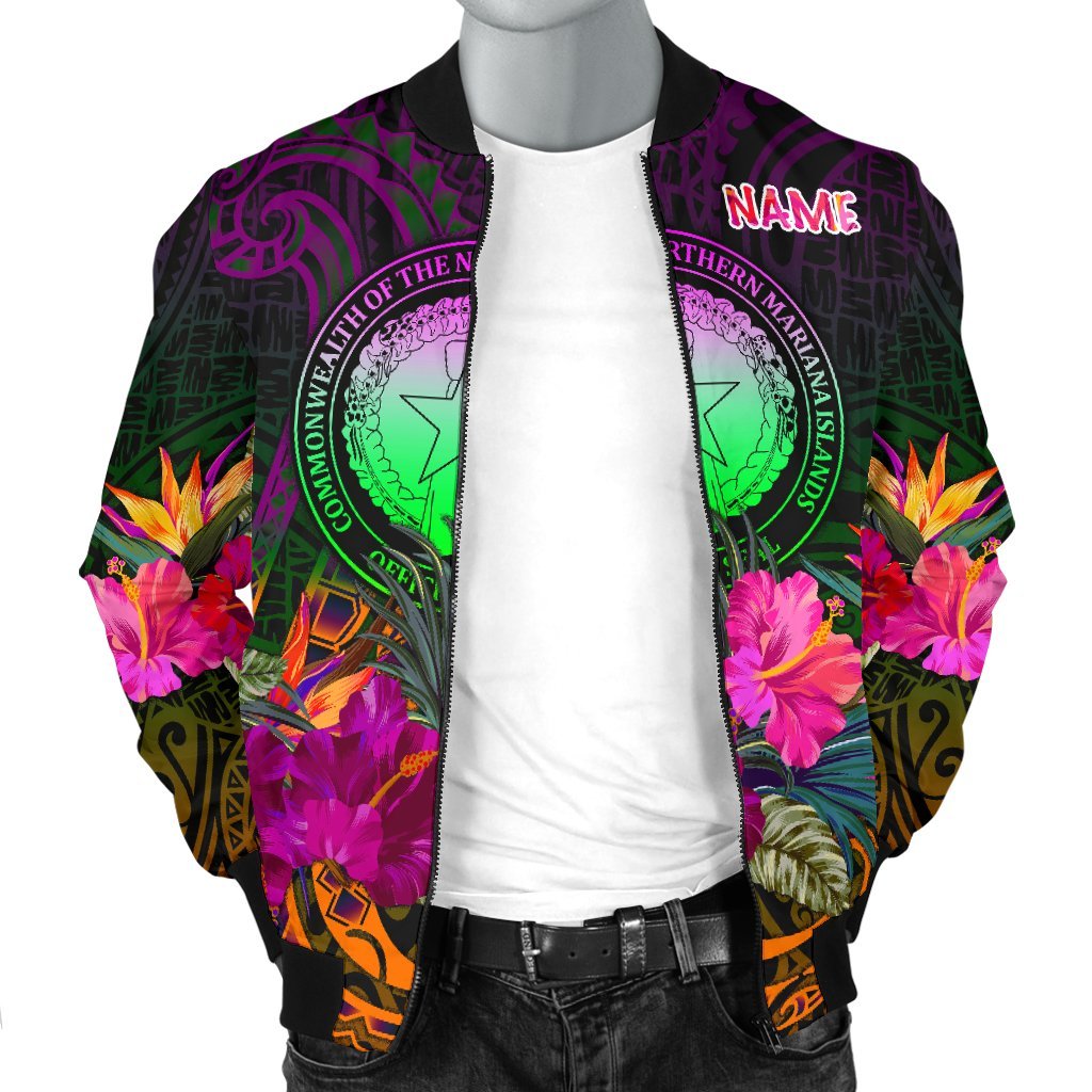 Northern Mariana Islands Polynesian Personalised Men's Bomber Jacket - Summer Hibiscus - Polynesian Pride