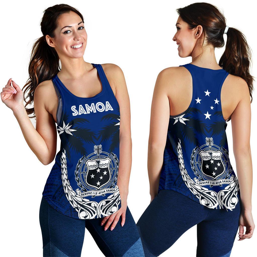 Samoa Polynesian Coconut Women's Racerback Tank (Blue) A02 Blue - Polynesian Pride