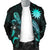 Nauru Polynesian Men's Bomber Jacket - Turtle With Blooming Hibiscus Turquoise - Polynesian Pride