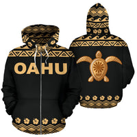 Oahu All Over Zip up Hoodie Polynesian Turtle Hoodie Unisex Black - Polynesian Pride