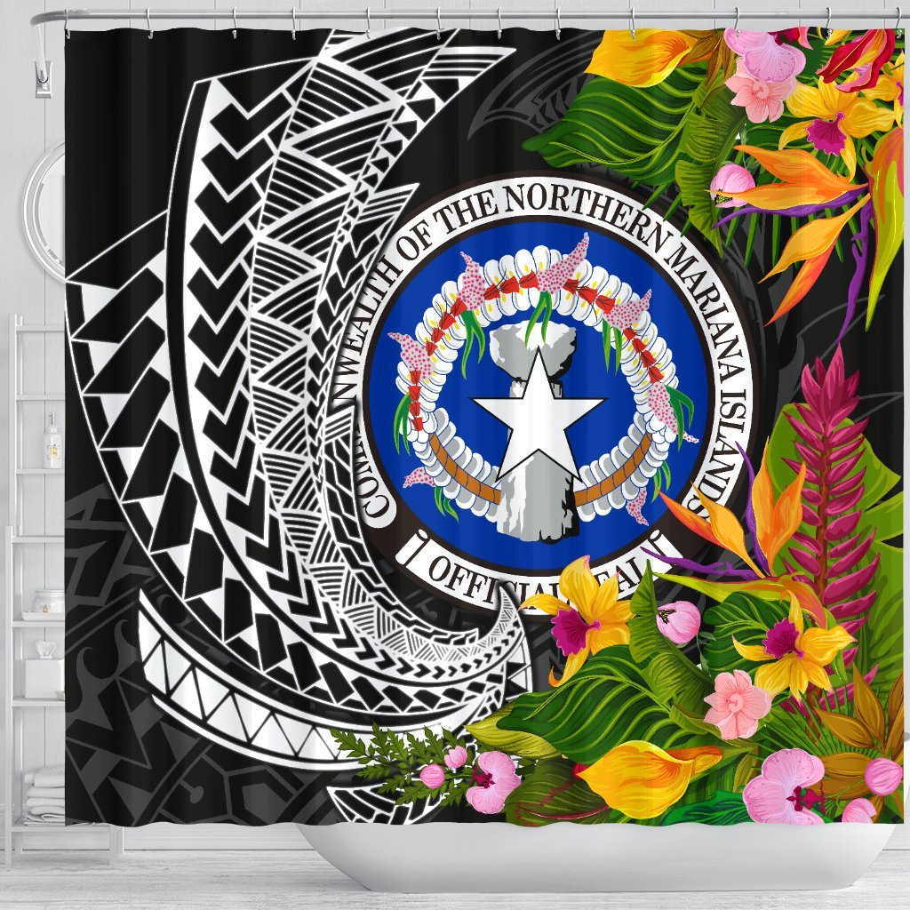 Northern Mariana Islands Shower Curtains - Seal Spiral Polynesian Patterns - Polynesian Pride