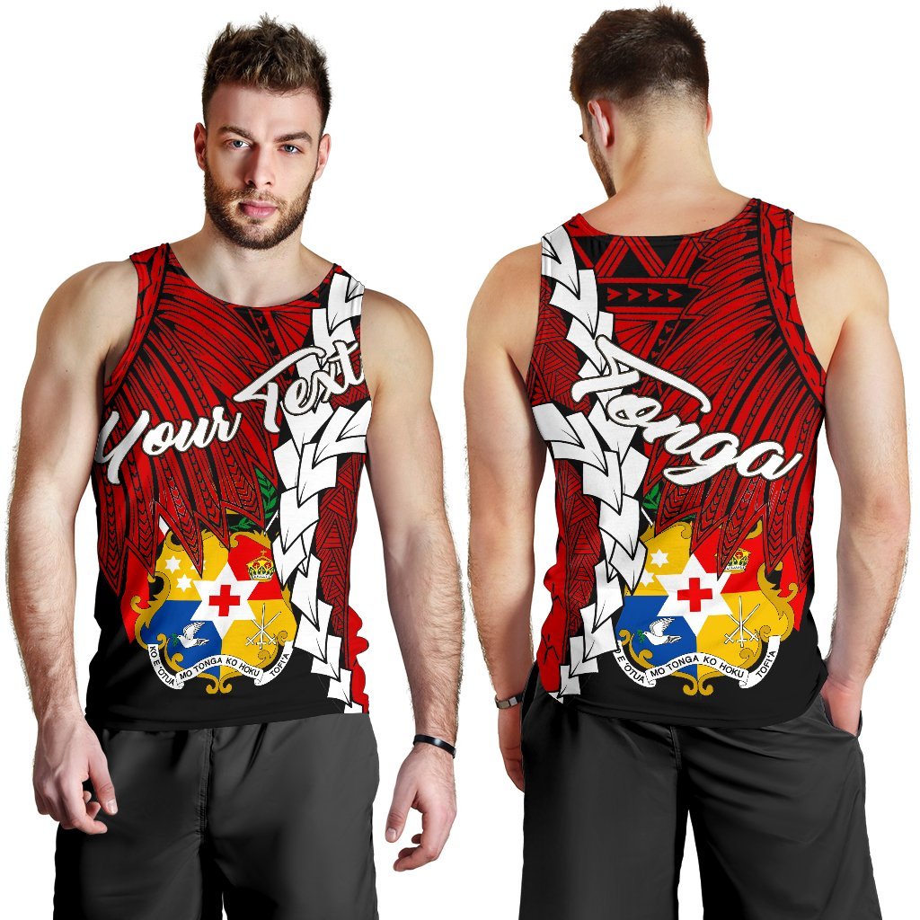 Tonga Polynesian Custom Personalised Men's Tank Top - Tribal Wave Tattoo Flag Color Red - Polynesian Pride