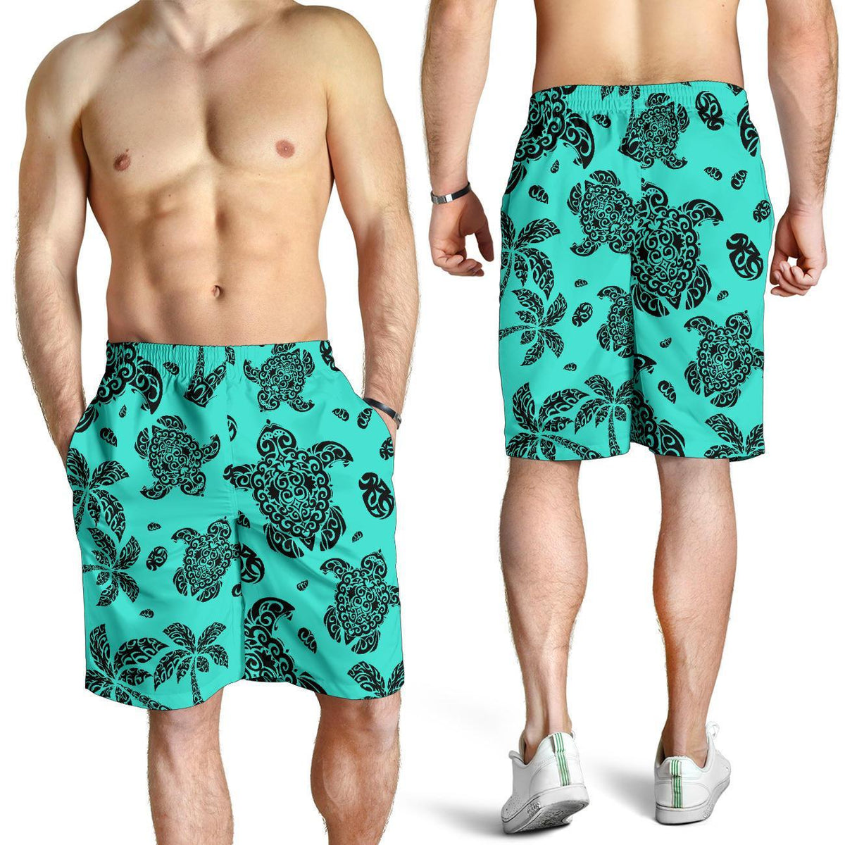 Polynesian Turtle Palm And Sea Pebbles Turquoise Men's Short - Polynesian Pride
