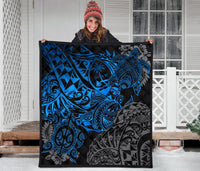 Guam Polynesian Premium Quilt - Blue Turtle Flowing - Polynesian Pride