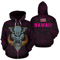 Polynesian Kamapuaa Flag of Hawaii Zip Hoodie Pink Hawaiian Mythology Style Unisex Pink - Polynesian Pride