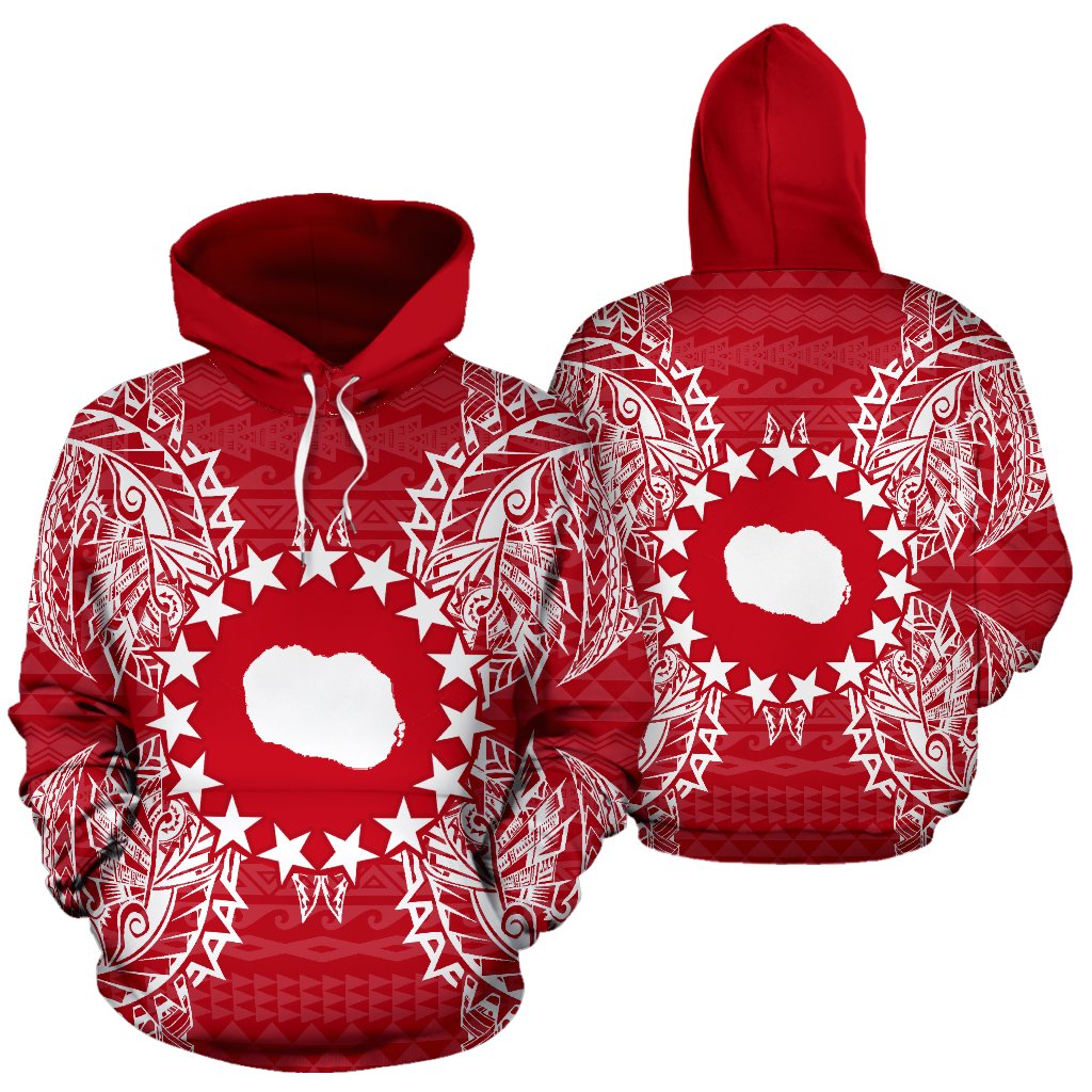 Cook Islands Polynesian ll Over Hoodie Map Red White Unisex Red nd White - Polynesian Pride