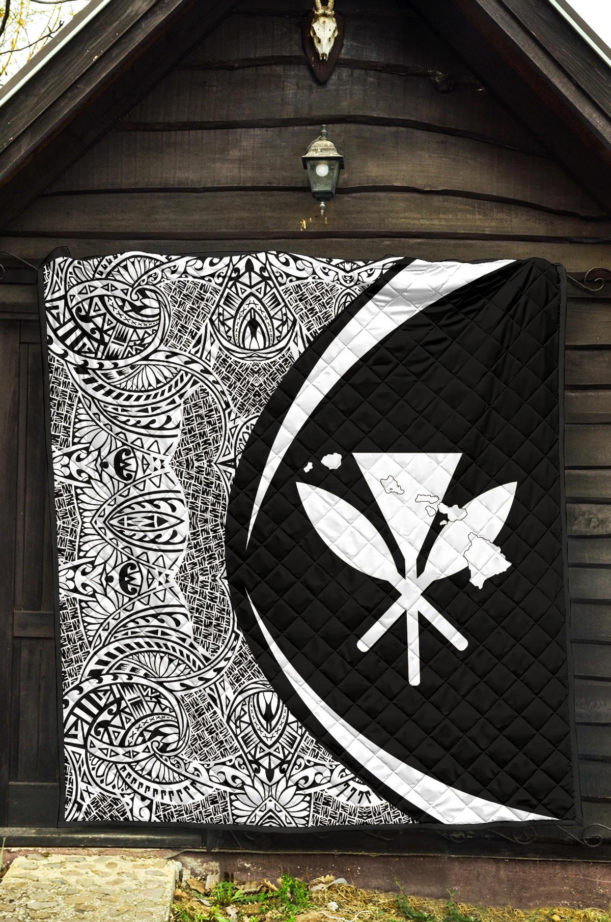 Hawaii Kanaka Polynesian Black And White Premium Quilt - Circle Style - Polynesian Pride