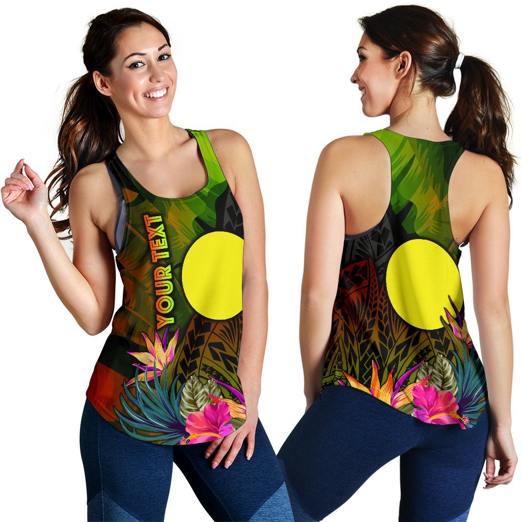 Palau Polynesian Personalised Women's Racerback Tank - Hibiscus and Banana Leaves - Polynesian Pride