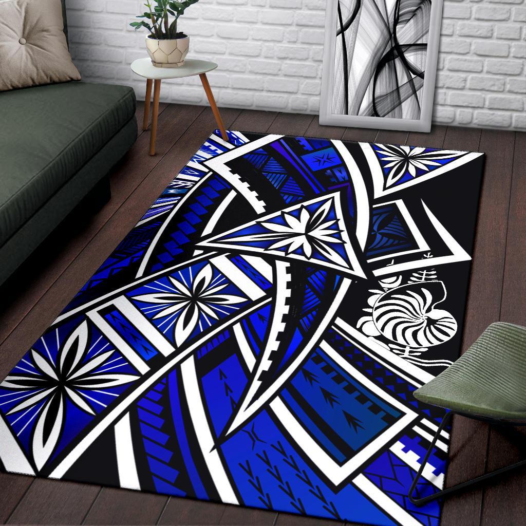 New Caledonia Area Rug - Tribal Flower Special Pattern Blue Color Blue - Polynesian Pride