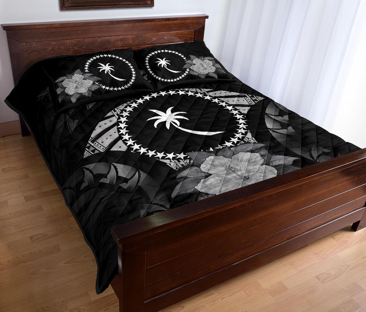 Chuuk Polynesian Quilt Bed Set Hibiscus Gray - Polynesian Pride