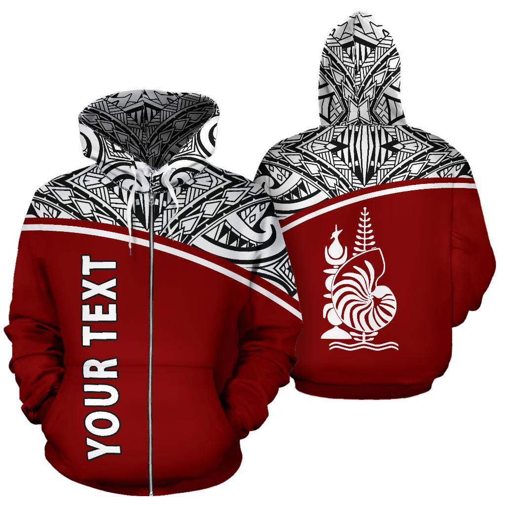 New Caledonia Polynesian All Over Custom Zip up Hoodie Red Curve Version Unisex Red - Polynesian Pride