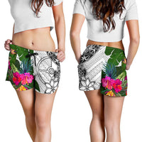 Yap Women's Short White - Turtle Plumeria Banana Leaf - Polynesian Pride