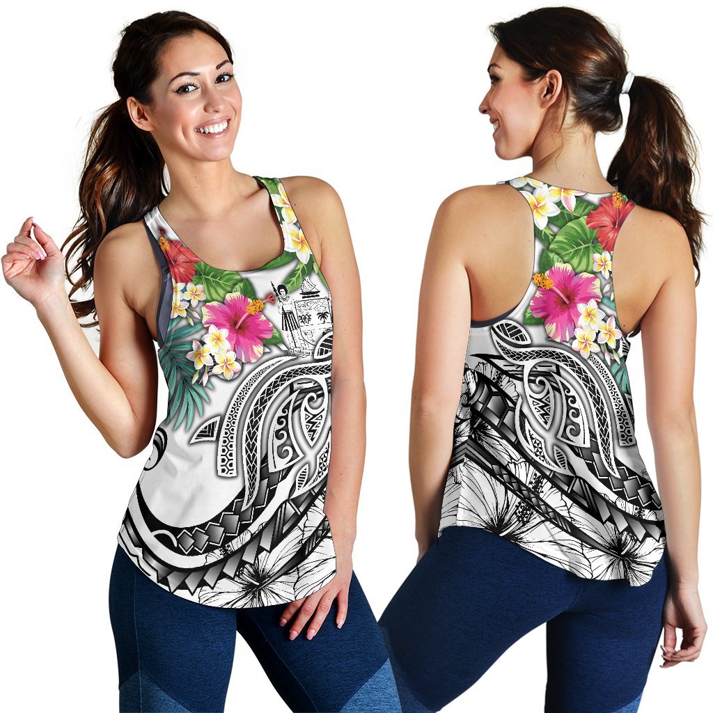 Fiji Polynesian Women's Racerback Tank - Summer Plumeria (White) - Polynesian Pride