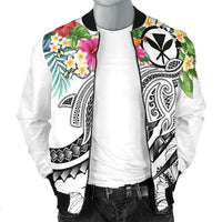 Polynesian Hawaii Kanaka Maoli Men's Bomber Jacket - Summer Plumeria (White) - Polynesian Pride