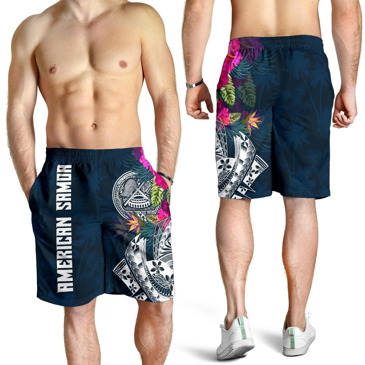 American Samoa Men's Shorts - Polynesian Hibiscus with Summer Vibes - Polynesian Pride