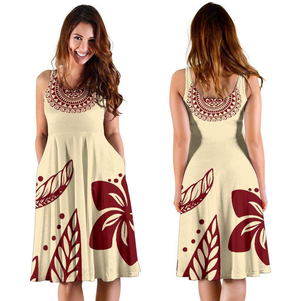 Polynesian Midi Dress - Red Floral - Polynesian Pride