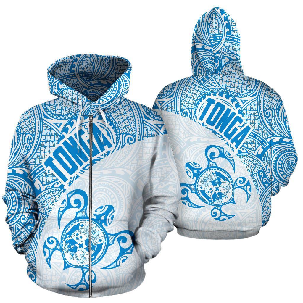Tonga Zip up Hoodie Tonga Coat of Arms In Turtle Polynesian Tattoo 090 Unisex Black - Polynesian Pride