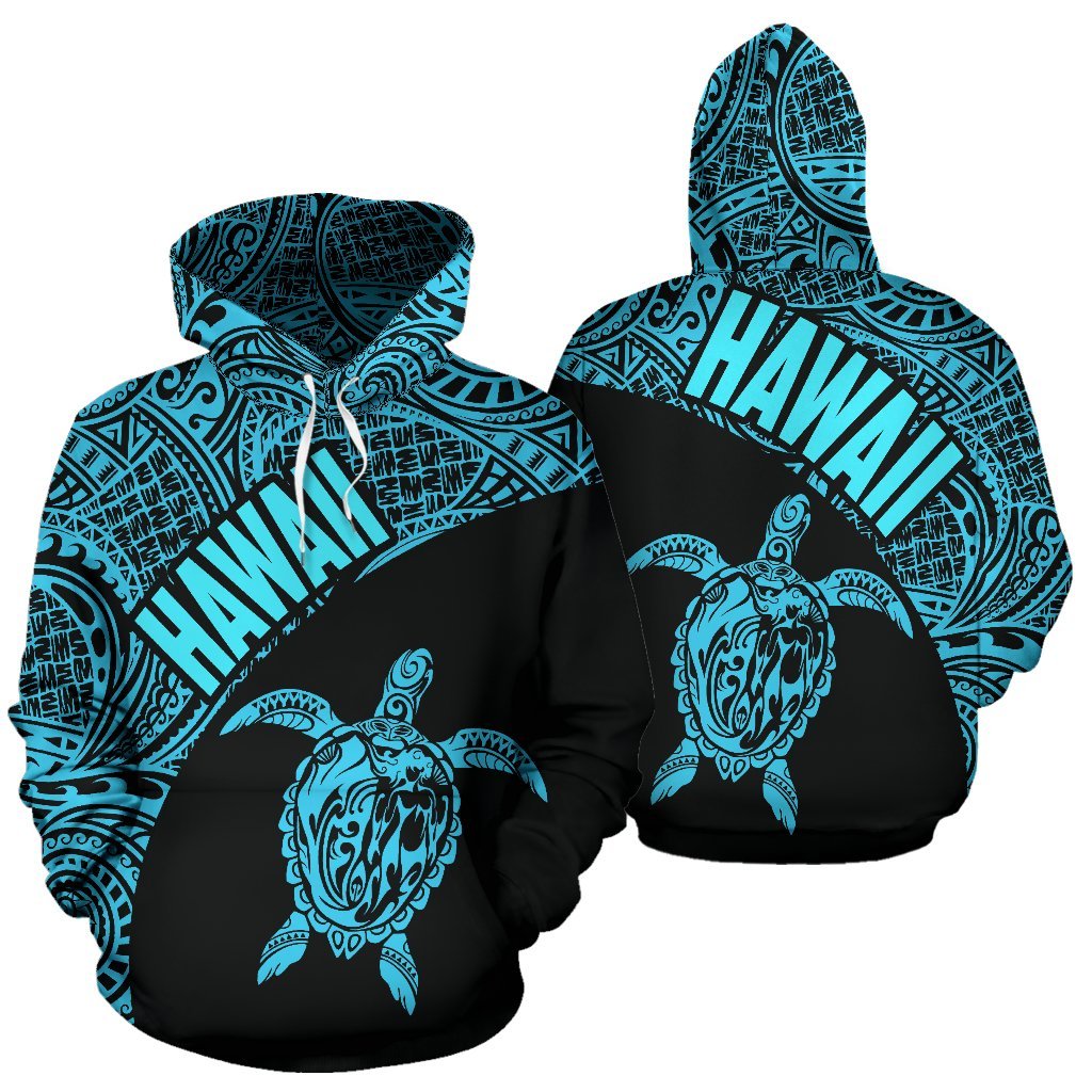 Hawaii Hoodie Turtle Mermaid Polynesian Tattoo Blue Version Unisex Blue - Polynesian Pride