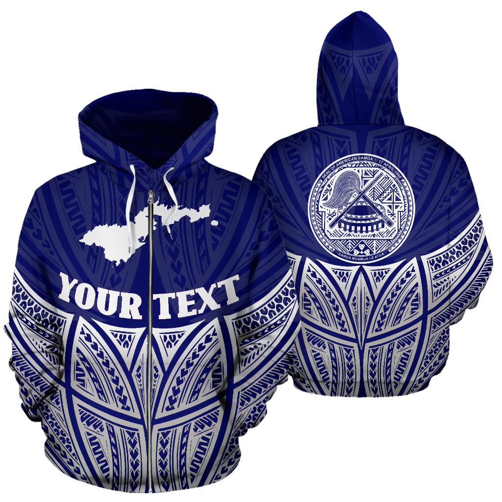 American Samoa Polynesian Custom Zip up Hoodie Blue Pride Map and Seal Unisex Blue - Polynesian Pride