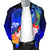 American Samoa Polynesian Men's Bomber Jacket - Humpback Whale with Tropical Flowers (Blue) - Polynesian Pride