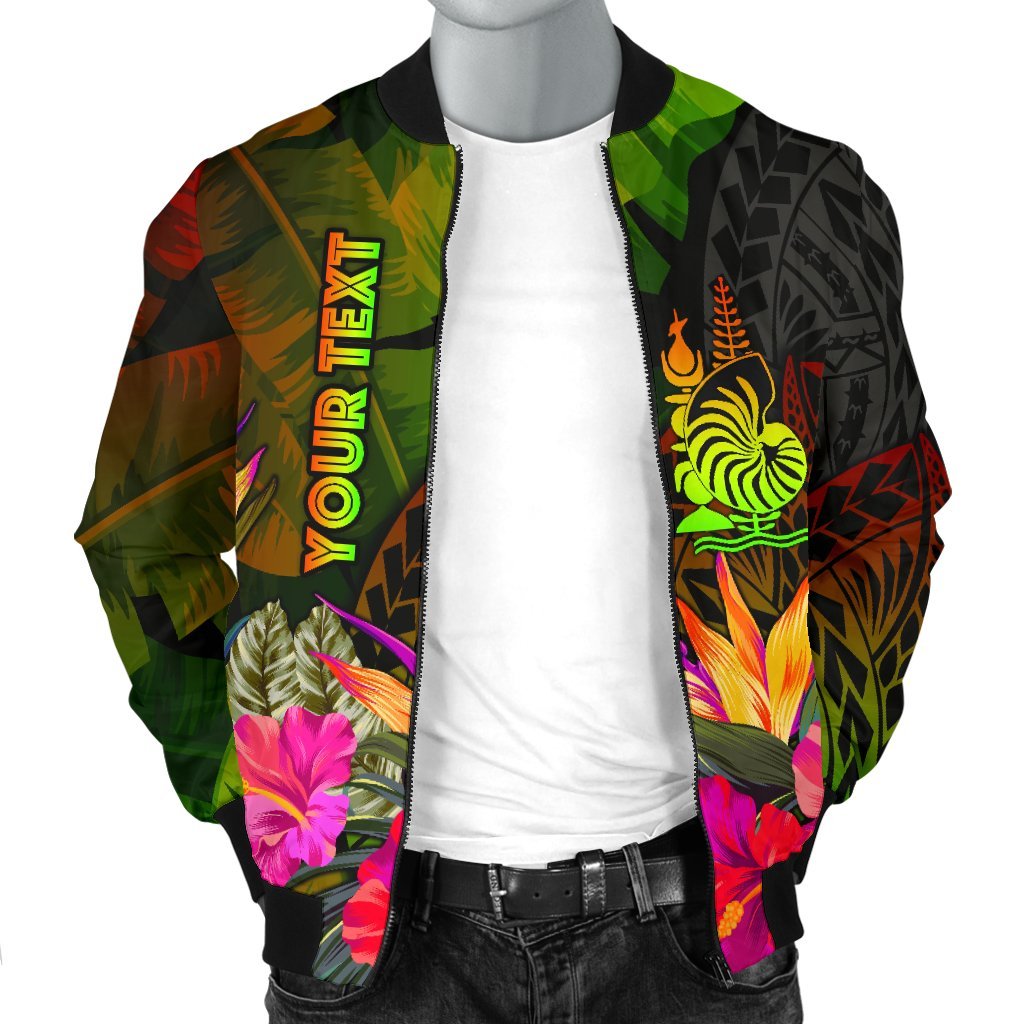New Caledonia Polynesian Personalised Men's Bomber Jacket - Hibiscus and Banana Leaves - Polynesian Pride