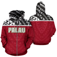 Palau All Over Zip up Hoodie Polynesian Red Version Unisex White - Polynesian Pride