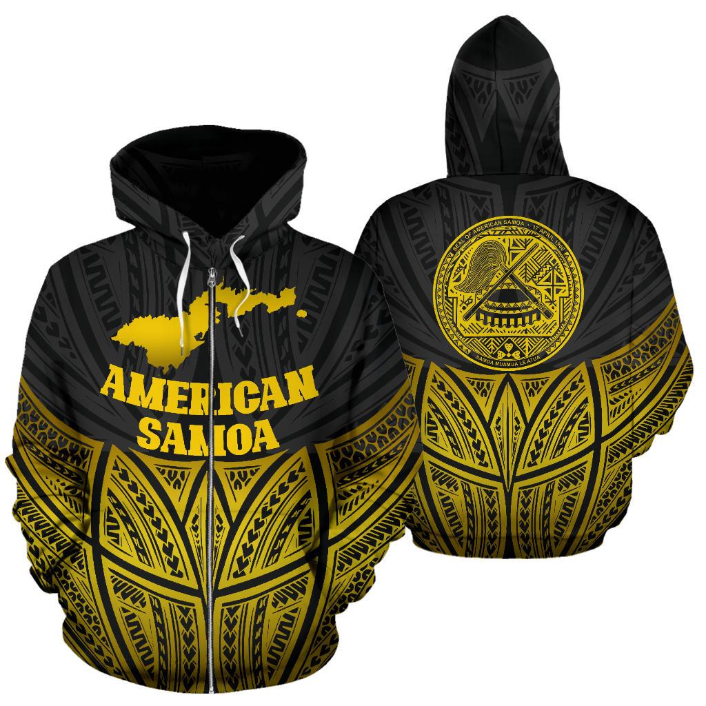 American Samoa Polynesian Zip up Hoodie Gold Pride Map and Seal Unisex Gold - Polynesian Pride