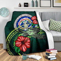 Northern Mariana Islands Polynesian Premium Blanket - Green Turtle Hibiscus - Polynesian Pride